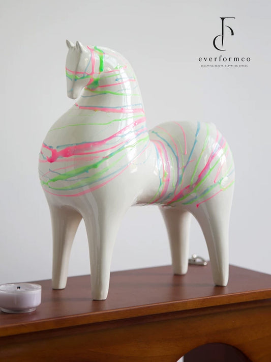 Candy Stripe White Horse Figurine