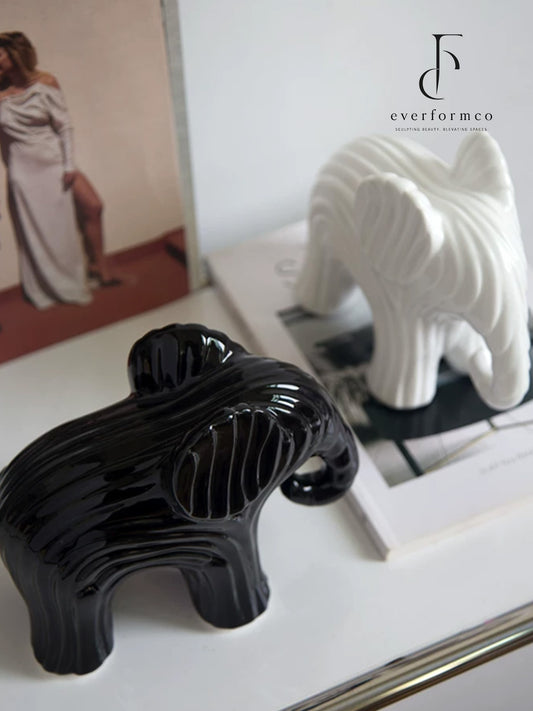 Monochrome Elephant Ceramic Accent