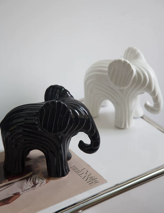 Monochrome Elephant Ceramic Accent