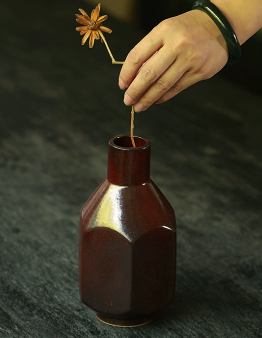 Crimson Wabi Facet Ceramic Vase