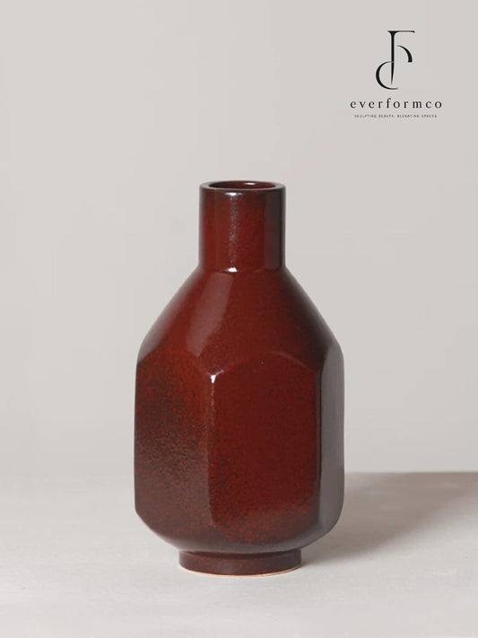 Crimson Wabi Facet Ceramic Vase